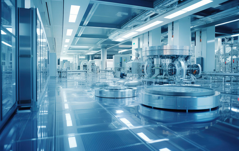 Automated material system lines for wafers in semiconductor production fab cleanroom